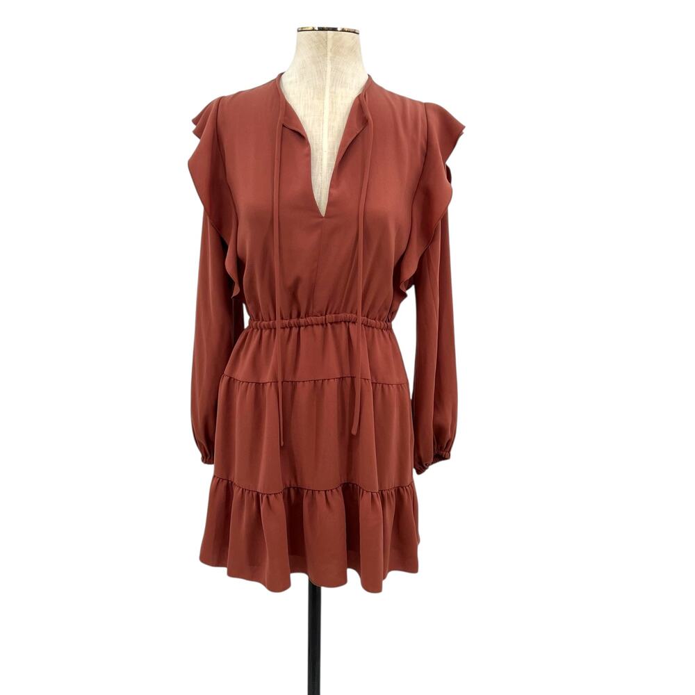 Aritzia Wilfred Marvelle Dress Mini Peasant‎ Ruffle Rust Size XS